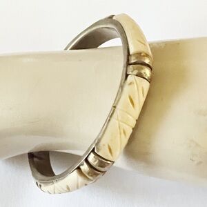 Vintage Bone and Brass Bangle Bracelet, 1960's, Carved Bone, Bracelet